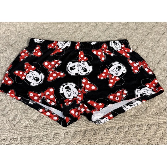 Disney Minnie Mouse Shorts Womens Small Black Red Bow Lounge Sleepwear - Picture 2 of 10